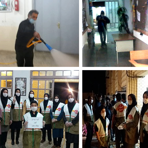 ضدعفونی کردن مدارس فیروزآباد برای بازگشایی مجدد توسط بسیج فرهنگیان