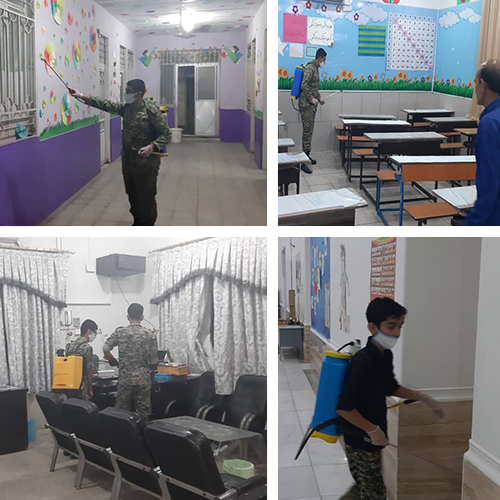 ضدعفونی کردن مدارس گراش برای بازگشایی مجدد توسط بسیج فرهنگیان گراش